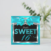 Sweet 16 Blauwgroen Blue Glitter Glam Birthday Par Kaart (Staand voorkant)