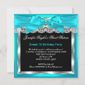 Sweet 16 Blauwgroen Blue Glitter Glam Birthday Par Kaart (Achterkant)