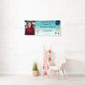 Sweet 16 Blauwgroen Blue Glitter, Heart Pareltjes Spandoek (Insitu)