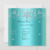 Sweet 16 Blauwgroen Blue Glitter Tiara Eiffel Towe Kaart (Achterkant)