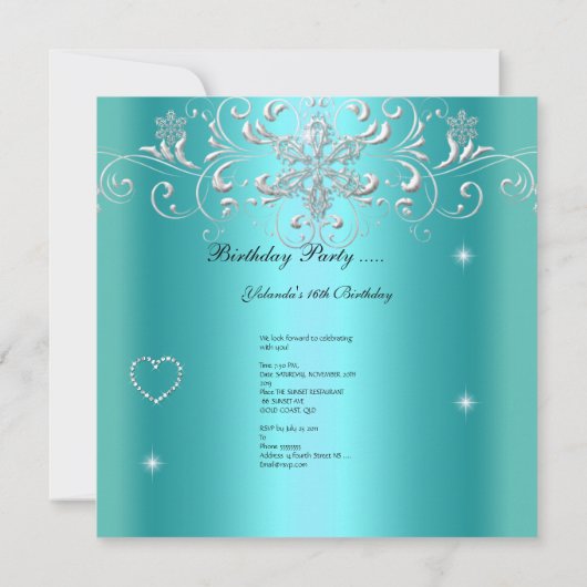 Sweet 16 Blauwgroen Blue Glitter Tiara Eiffel Towe Kaart (Achterkant)