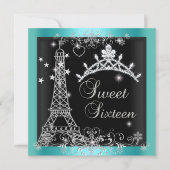 Sweet 16 Blauwgroen Blue Glitter Tiara Eiffel Towe Kaart (Voorkant)