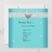 Sweet 16 Blauwgroen Blue Glitter Tiara Lace Heart Kaart (Achterkant)