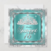 Sweet 16 Blauwgroen Blue Silver Diamond Tiara Part Kaart (Voorkant)