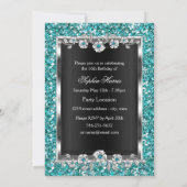 Sweet 16 Blauwgroen Floral Glitter Party Invitatio Kaart (Achterkant)