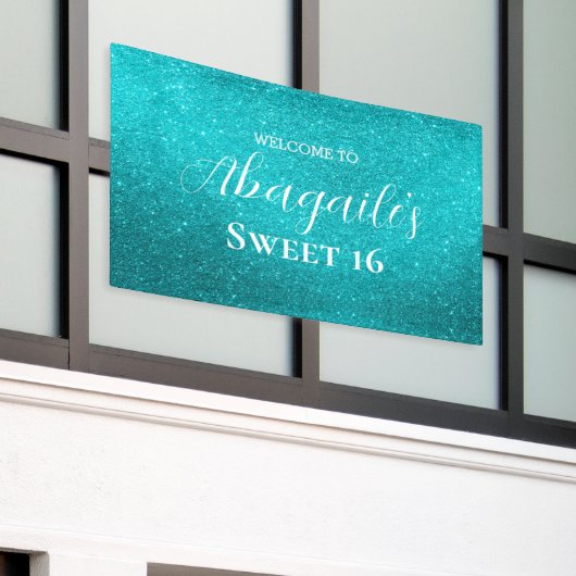 Sweet 16 | Blauwgroen Glitter Banner (Buitenkant Gebouw)