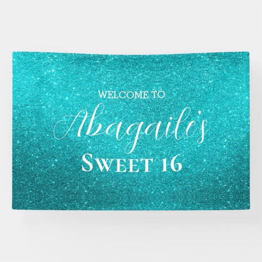 Sweet 16 | Blauwgroen Glitter Banner (Horizontaal)