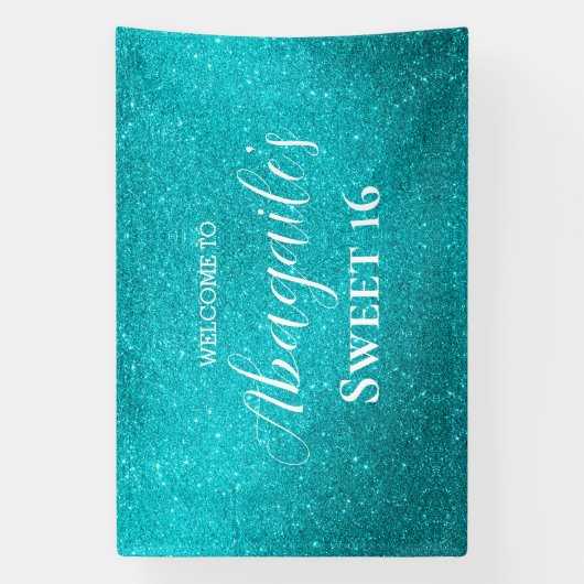 Sweet 16 | Blauwgroen Glitter Banner (Verticaal)