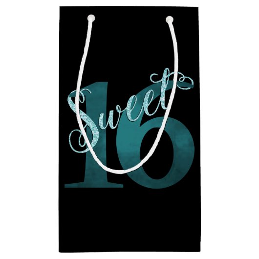 Sweet 16 | Blauwgroen groene grunge en faux glitte Klein Cadeauzakje (Achterkant)