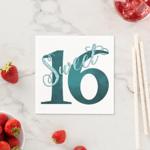 Sweet 16 Blauwgroen groene grunge en faux glitte Servet