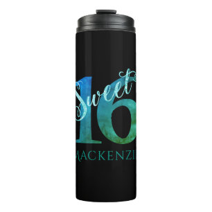 Sweet 16   Blauwgroen groene grunge en faux glitte Thermosbeker