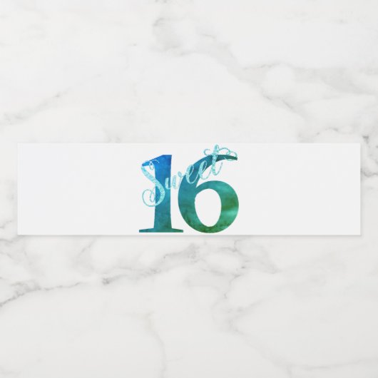 Sweet 16 | Blauwgroen groene grunge en faux glitte Waterfles Etiket (Enkel label)