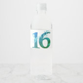 Sweet 16 | Blauwgroen groene grunge en faux glitte Waterfles Etiket (Voorkant)