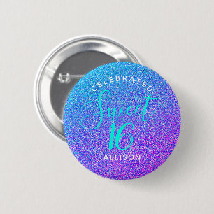Sweet 16 Blauwgroen Paars Glitter Birthday Party F Ronde Button 5,7 Cm