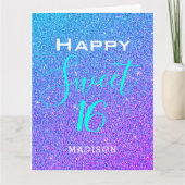 Sweet 16 Blauwgroen Paars Glitter Birthday Special Kaart (Voorkant)