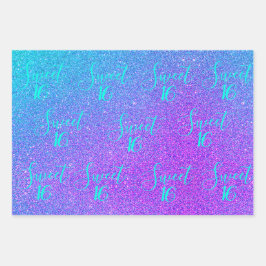 Sweet 16 Blauwgroen Paars Glitter Glam Girl Birthd Inpakpapier Vel
