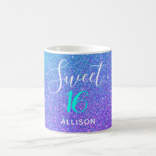 Sweet 16 Blauwgroen Paars Glitter Ombre Personaliz Koffiemok