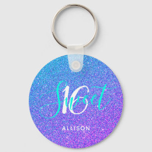 Sweet 16 Blauwgroen Paars Glitter Ombre Personaliz Sleutelhanger