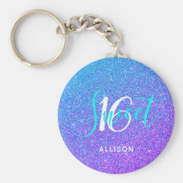 Sweet 16 Blauwgroen Paars Glitter Ombre Personaliz Sleutelhanger