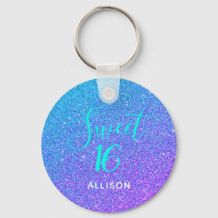 Sweet 16 Blauwgroen Paars Glitter Ombre Personaliz Sleutelhanger