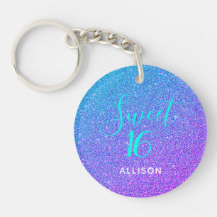 Sweet 16 Blauwgroen Paars Glitter Ombre Personaliz Sleutelhanger