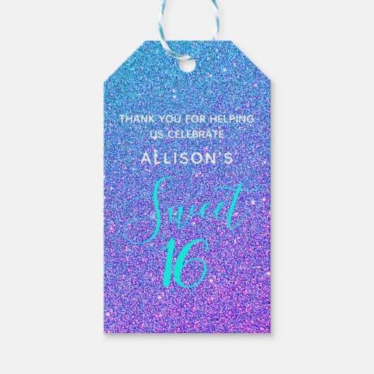 Sweet 16 Blauwgroen Paars Glitter Speciaal Cadeaulabel (Voorkant)