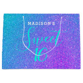 Sweet 16 Blauwgroen Paars Glitter Speciaal Groot Cadeauzakje (Voorkant)