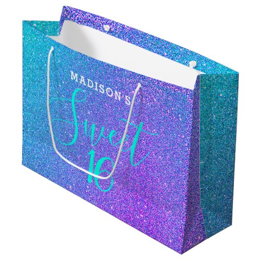 Sweet 16 Blauwgroen Paars Glitter Speciaal Groot Cadeauzakje (Voorkant Gekanteld)