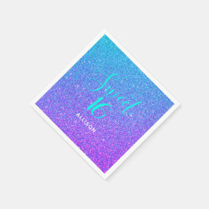 Sweet 16 Blauwgroen Paars Ombre Glitter Personaliz Servet