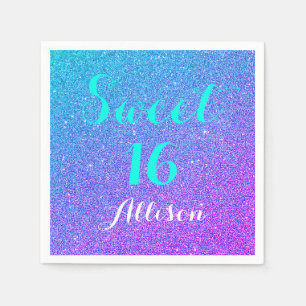 Sweet 16 Blauwgroen Paars Ombre Glitter Sparkle Servet