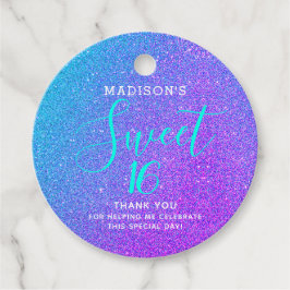 Sweet 16 Blauwgroen Paarse Glitter Dank je naam Bedankjes Labels