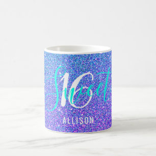 Sweet 16 Blauwgroen Paarse Glitter Gepersonaliseer Koffiemok