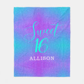 Sweet 16 Blauwgroen Paarse Glitter Meisjes Geperso Fleece Deken (Voorkant)