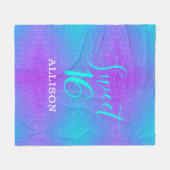 Sweet 16 Blauwgroen Paarse Glitter Meisjes Geperso Fleece Deken (Voorkant (Horizontaal))