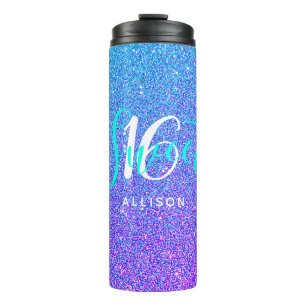Sweet 16 Blauwgroen Paarse glitter Sparkle - geper Thermosbeker