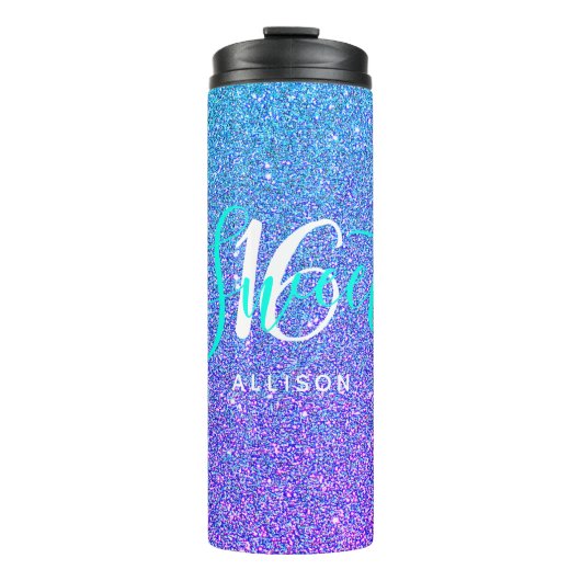 Sweet 16 Blauwgroen Paarse glitter Sparkle - geper Thermosbeker (Voorkant)