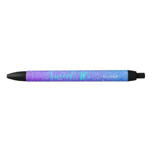 Sweet 16 Blauwgroen Paarse glitter Sparkle - geper Zwarte Inkt Pen