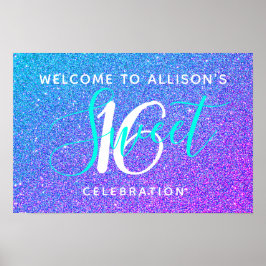 Sweet 16 Blauwgroen Paarse Glitter Welcome Persona Poster