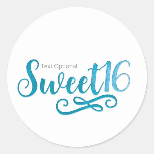 Sweet 16 Blauwgroen & Wit Verjaardagsfeestje Favor Ronde Sticker (Voorkant)