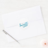 Sweet 16 Blauwgroen & Wit Verjaardagsfeestje Favor Ronde Sticker (Envelop)