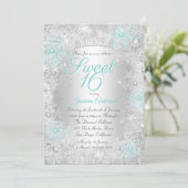 Sweet 16 Blauwgroen zilerwinter Wonderland Kaart (Staand voorkant)