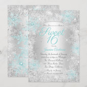 Sweet 16 Blauwgroen zilerwinter Wonderland Kaart (Voorkant / Achterkant)