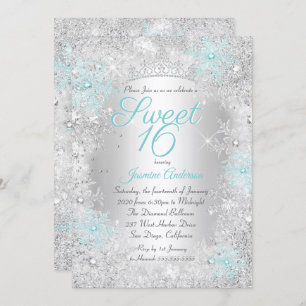 Sweet 16 Blauwgroen zilerwinter Wonderland Kaart