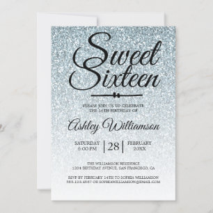 Sweet 16 Bleek Blue Glitter Ombre 16th Birthday Kaart