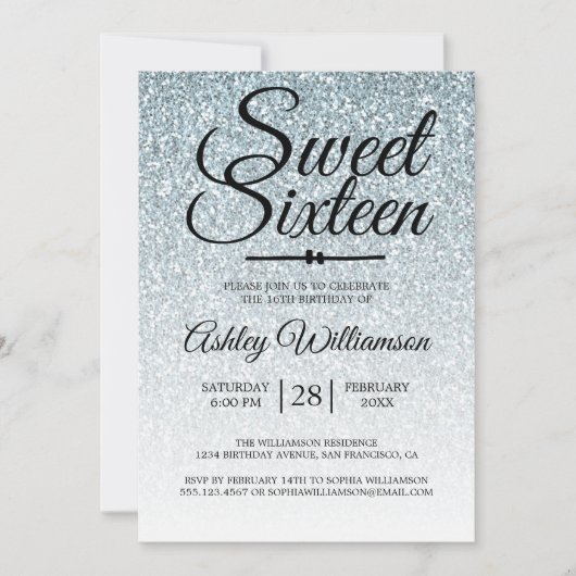 Sweet 16 Bleke Blue Glitter Ombre 16e verjaardag Kaart (Voorkant)