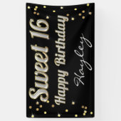 Sweet 16 Bling Typography Gold Confetti Black Spandoek (Verticaal)
