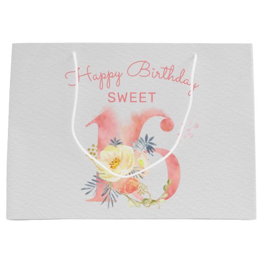 Sweet 16 Bloemen Nummer Groot 16e Verjaardag Groot Cadeauzakje (Voorkant)