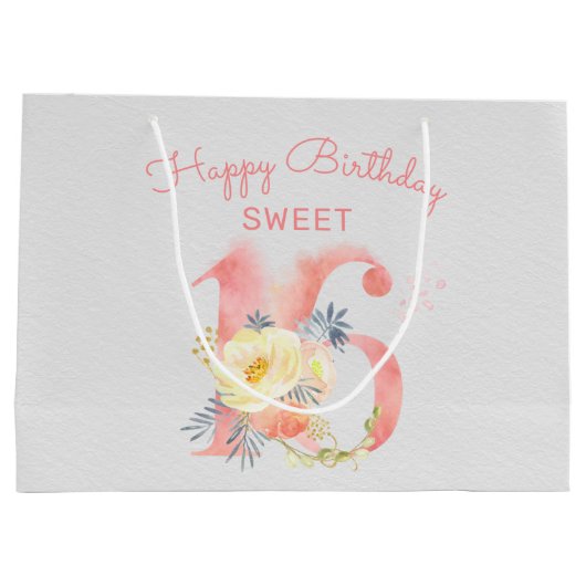 Sweet 16 Bloemen Nummer Groot 16e Verjaardag Groot Cadeauzakje (Achterkant)