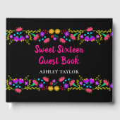 Sweet 16 Bloemen Roze en Zwart Mexicaanse bloemen Gastenboek (Voorkant)