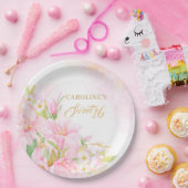 Sweet 16 Bloemen Waterverf Botanische Blush Roze Papieren Bordje (Feest)